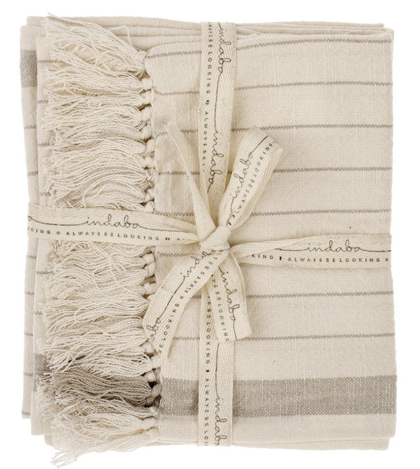 Pinstripe Hammam Hand Towels S/2, Stone 1-1017