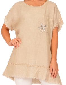 BEIGE LINEN TOP w/ STAR