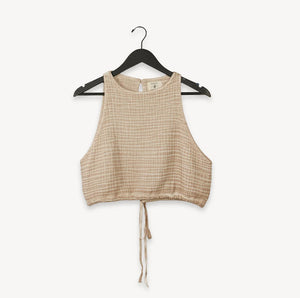 POKOLOKO - Crinkle Keyhole Tank Top - Beige