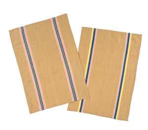 Madeira Stripe Tea Towel Ochre Pink