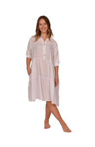 Made In Italy Linen Babydoll Dress - White