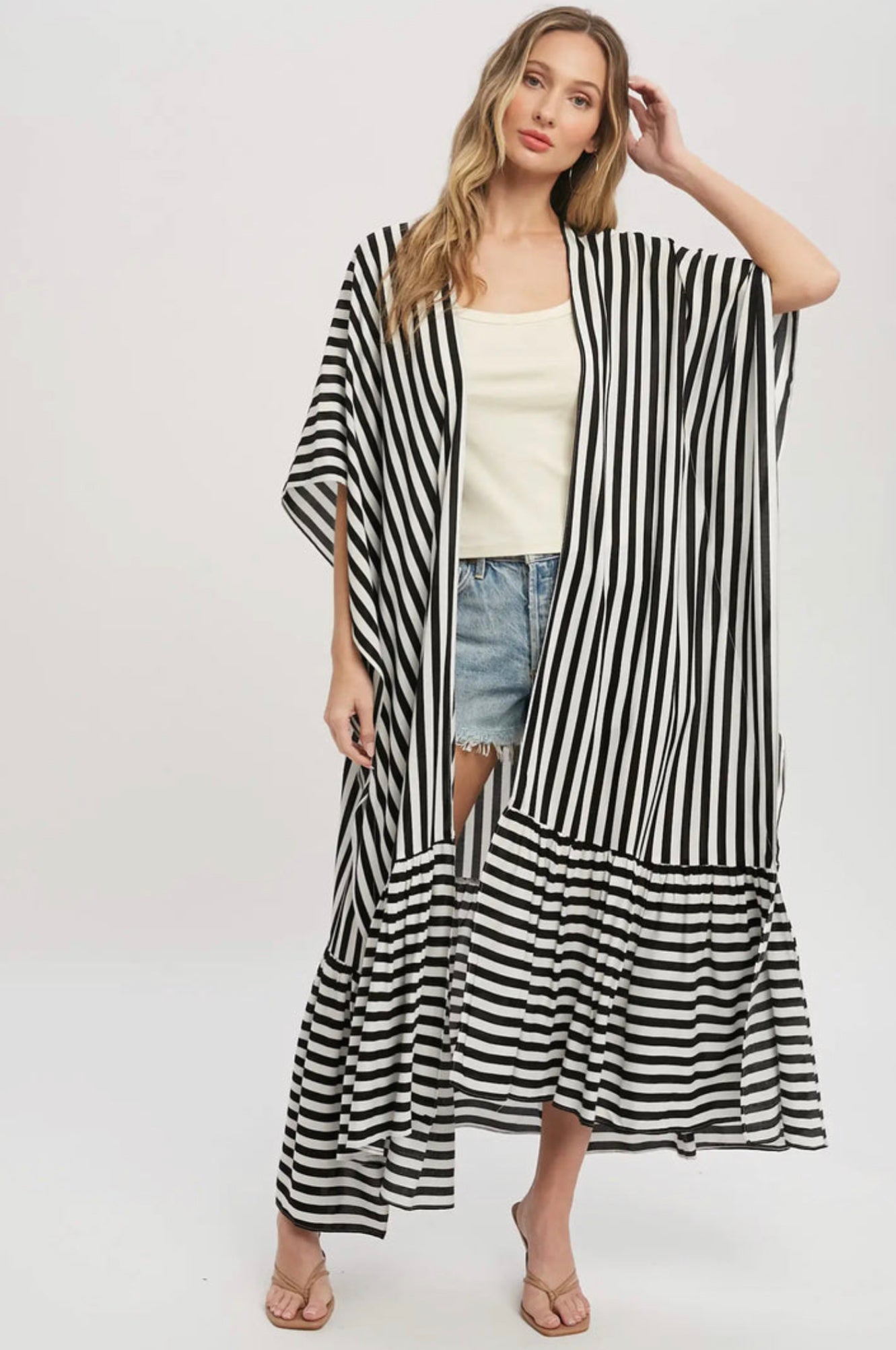 Bluivy Striped Maxi Duster - Black