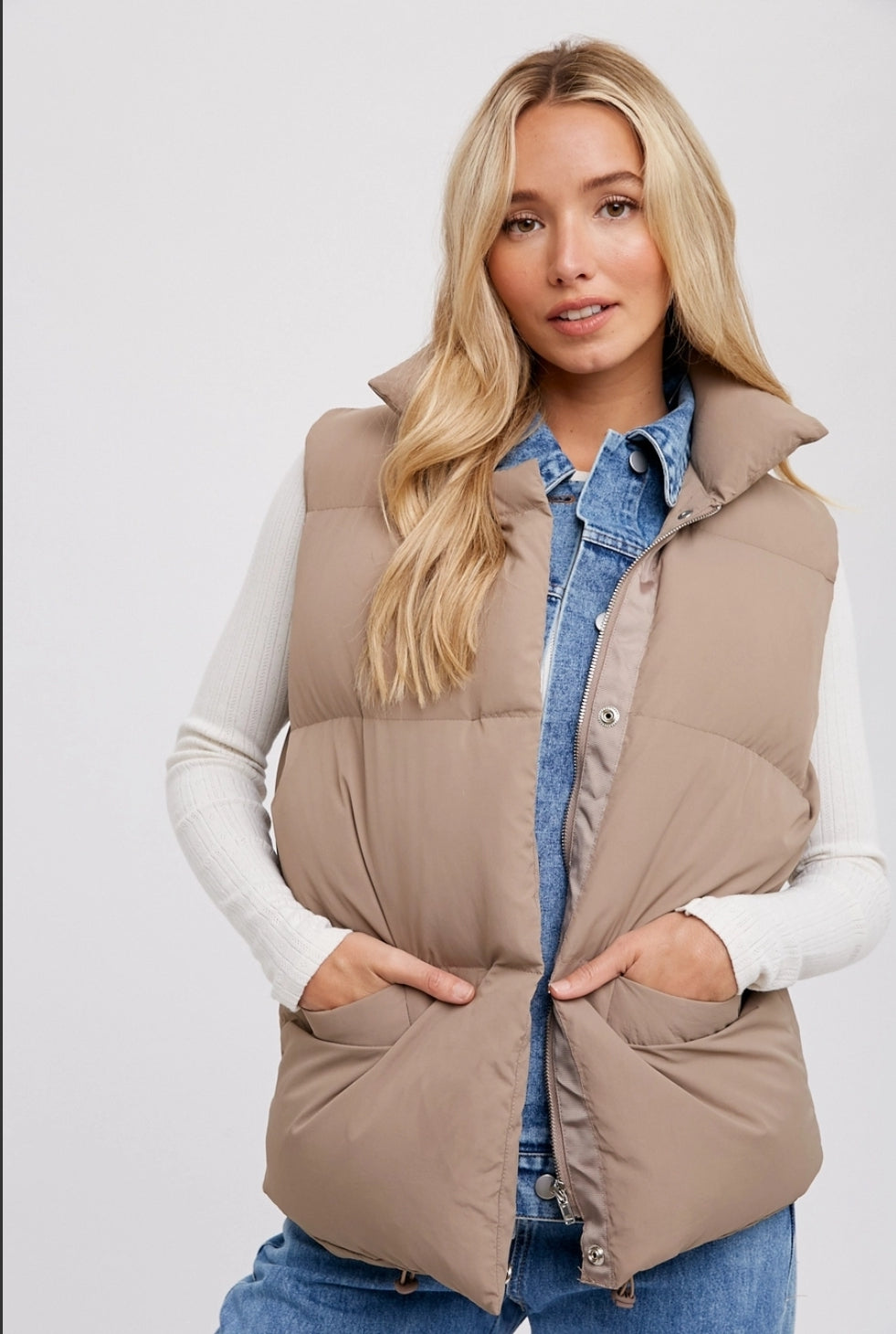 Denim Layered Puffer Vest