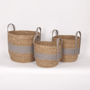 Grey Handle Natural Straw Basket