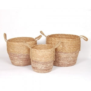 Two Tone Blush Handle Natural Straw Basket