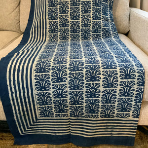 Indigo Block Print Batik Blanket / Throw -  T/D Assorted Patterns