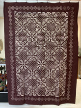 Load image into Gallery viewer, Cut Work Appliqué Blanket. Brown and Natural Cotton. 100% Cotton Blanket. Hand Made In  Rural India.  Use as a Blanket, Table Cloth, Curtain Etc...
