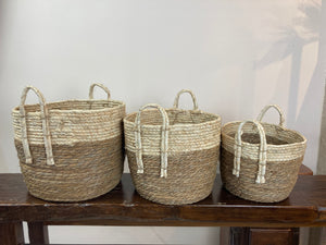 Cylinder Maize Baskets S/3  - Natural and Cream