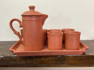 Pitcher with Clay Cups and Serving Tray -  1 jug / s6 cups 1 tray