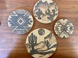 Desert Collection Aztec Design - Cork Trivets - Plaid and Peaches - Medium