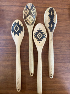 Desert Collection Aztec Design - Burned Wooden Spoons - Plaid and Peaches