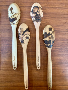 Desert Collection - Burned Wooden Spoons - Plaid and Peaches