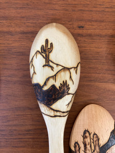 Desert Collection - Burned Wooden Spoons - Plaid and Peaches
